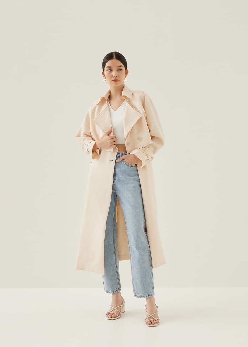 Buy Dottie Button Down Midi Trench Coat Love Bonito Singapore