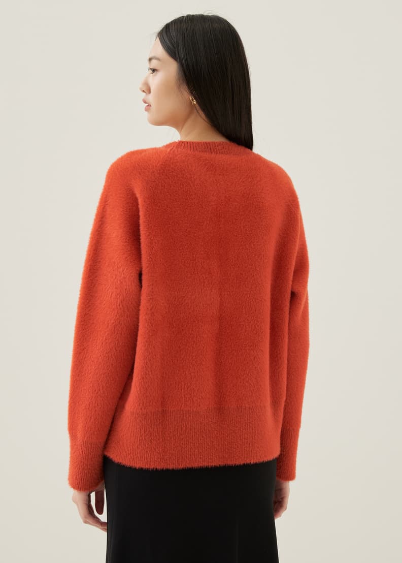 Fuzzy red cardigan shop