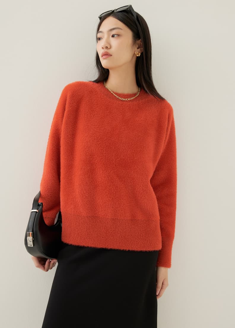Fuzzy crew neck sweater on sale