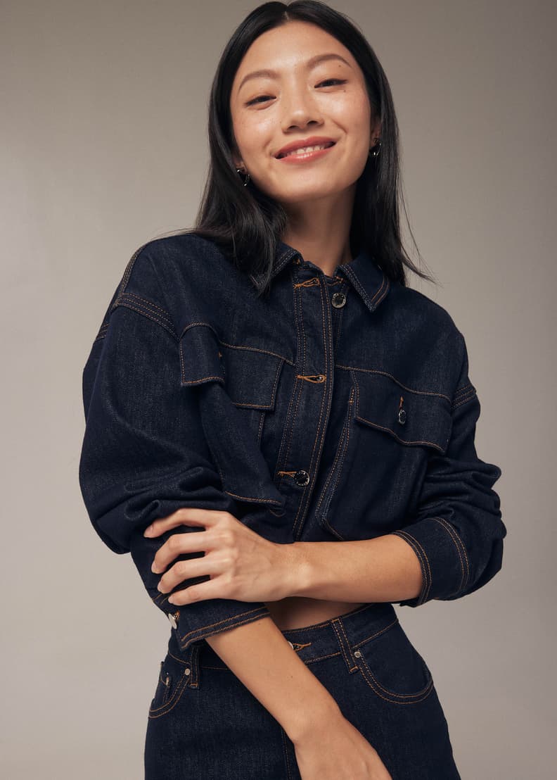 White crop discount top denim jacket