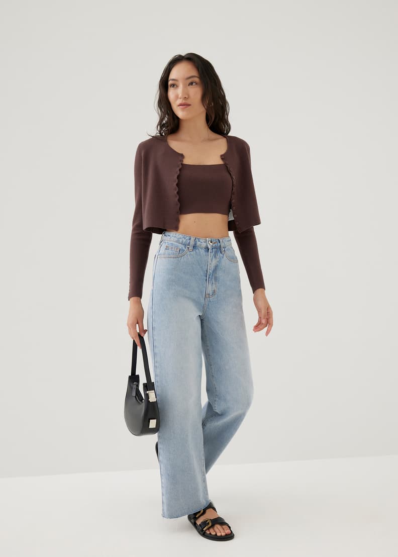 Cropped knit cardigan hot sale