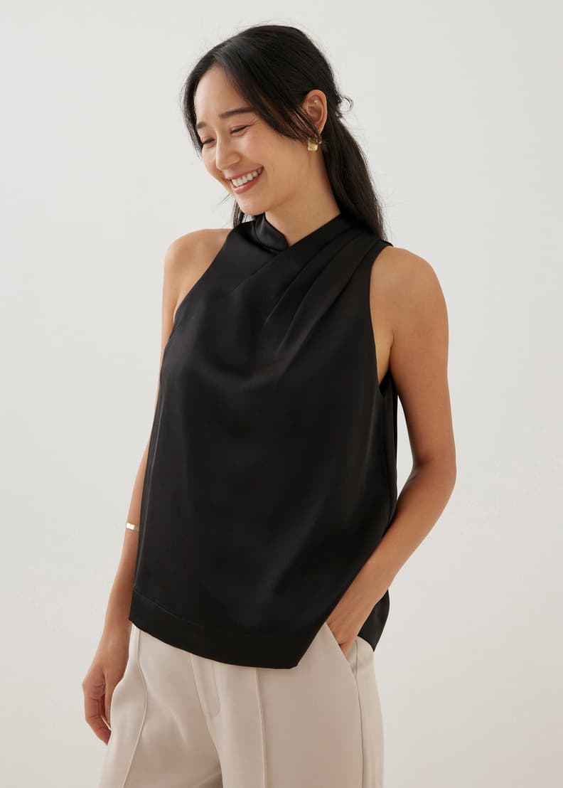 Felizia Satin Mandarin Collar Tank Top | Love, Bonito US