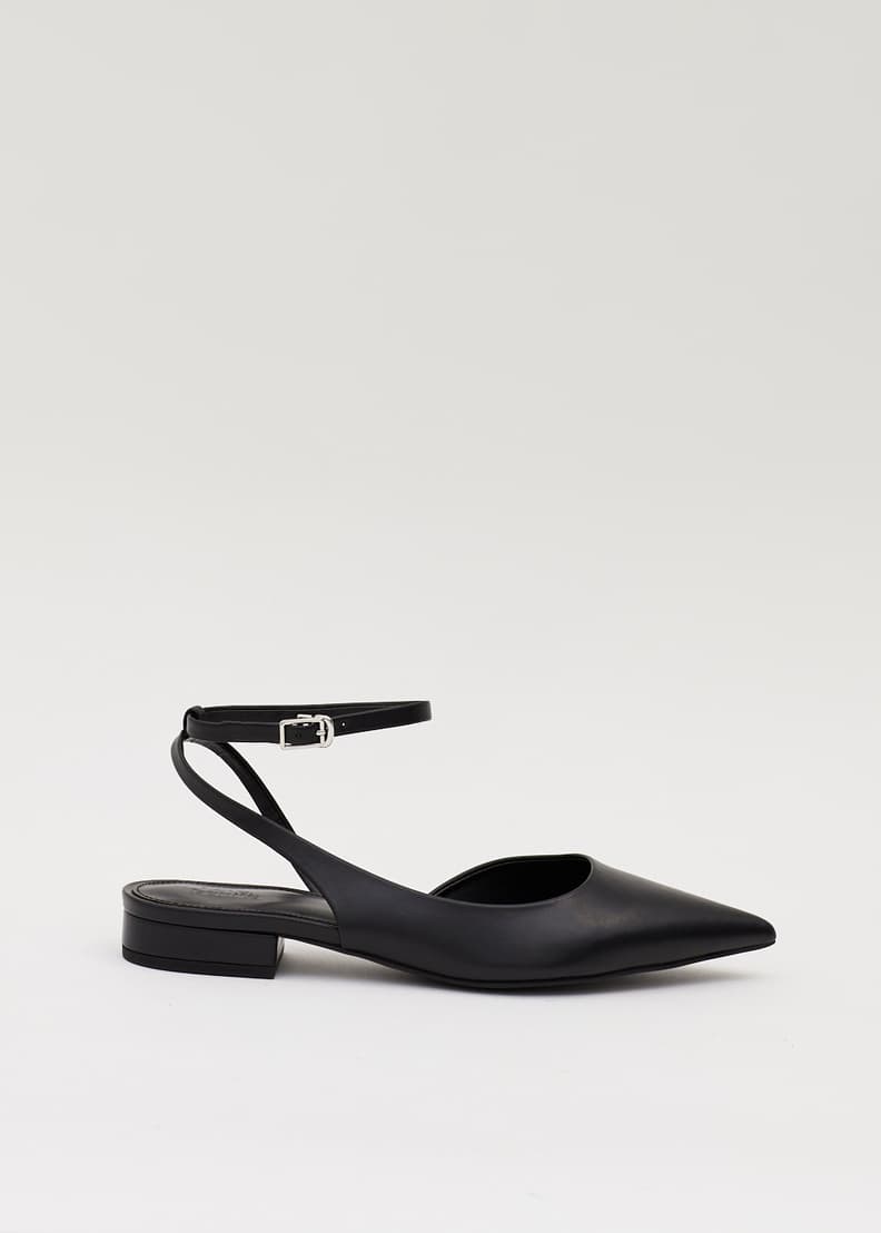 Black top strap mules